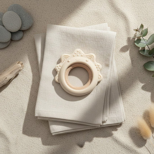 Siliconen bijtring voor verlichting bij doorkomende tandjes beige neutraal - Bebe & Bubi