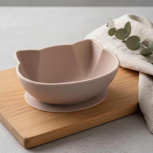 Siliconen eetkom met zuignap voor aan de eettafel - Kleur roze neutraal - Bebe & Bubi